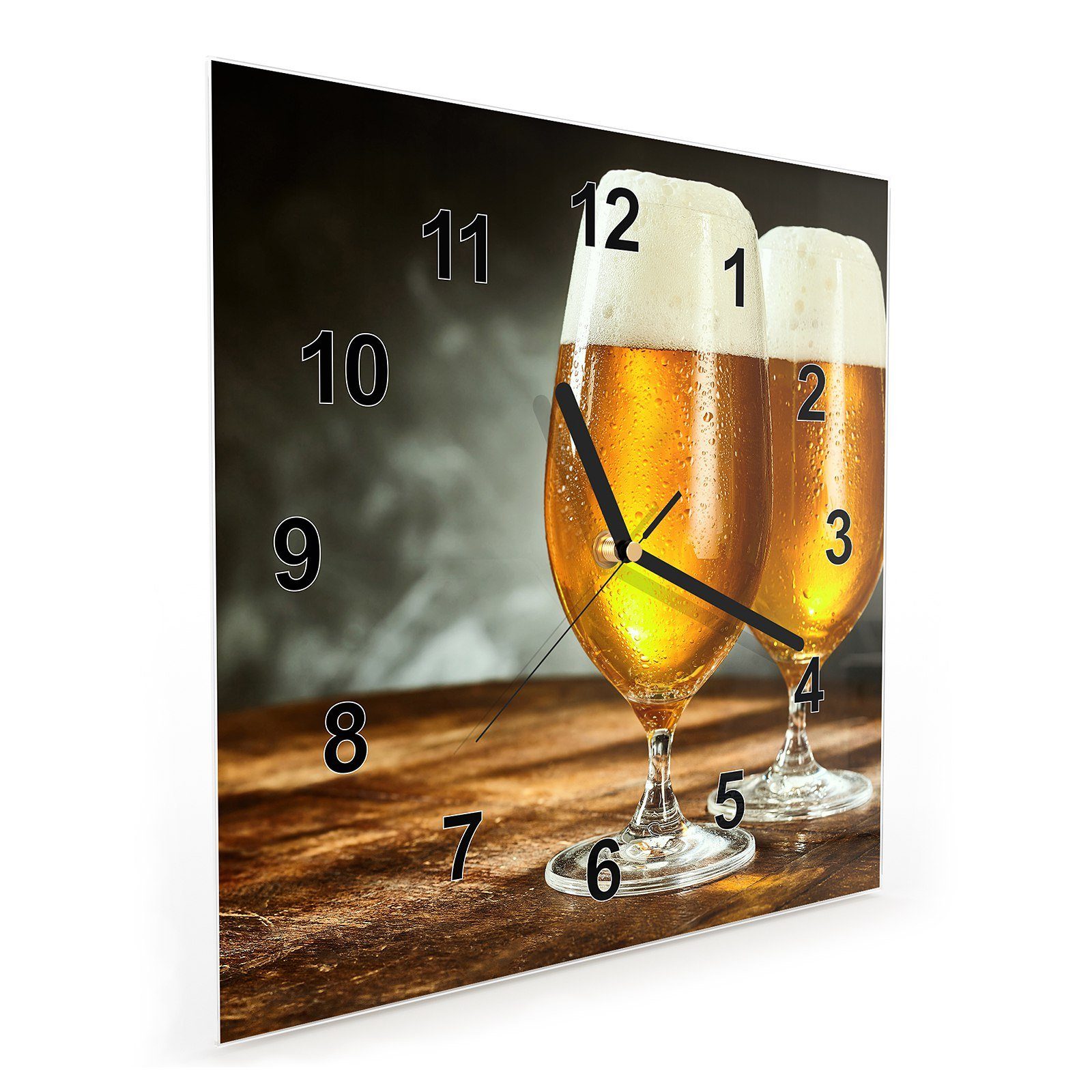 Primedeco Wanduhr mit x Zwei Wandkunst Motiv voller Wanduhr 30 Glasuhr bier Größe cm Gläser 30