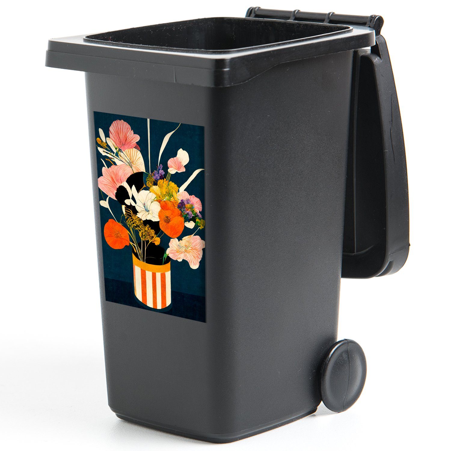 MuchoWow Wandsticker Blumen Sticker, Mülleimer-aufkleber, Pflanzen (1 Container, - - Mülltonne, - Vase Abfalbehälter Malerei St)