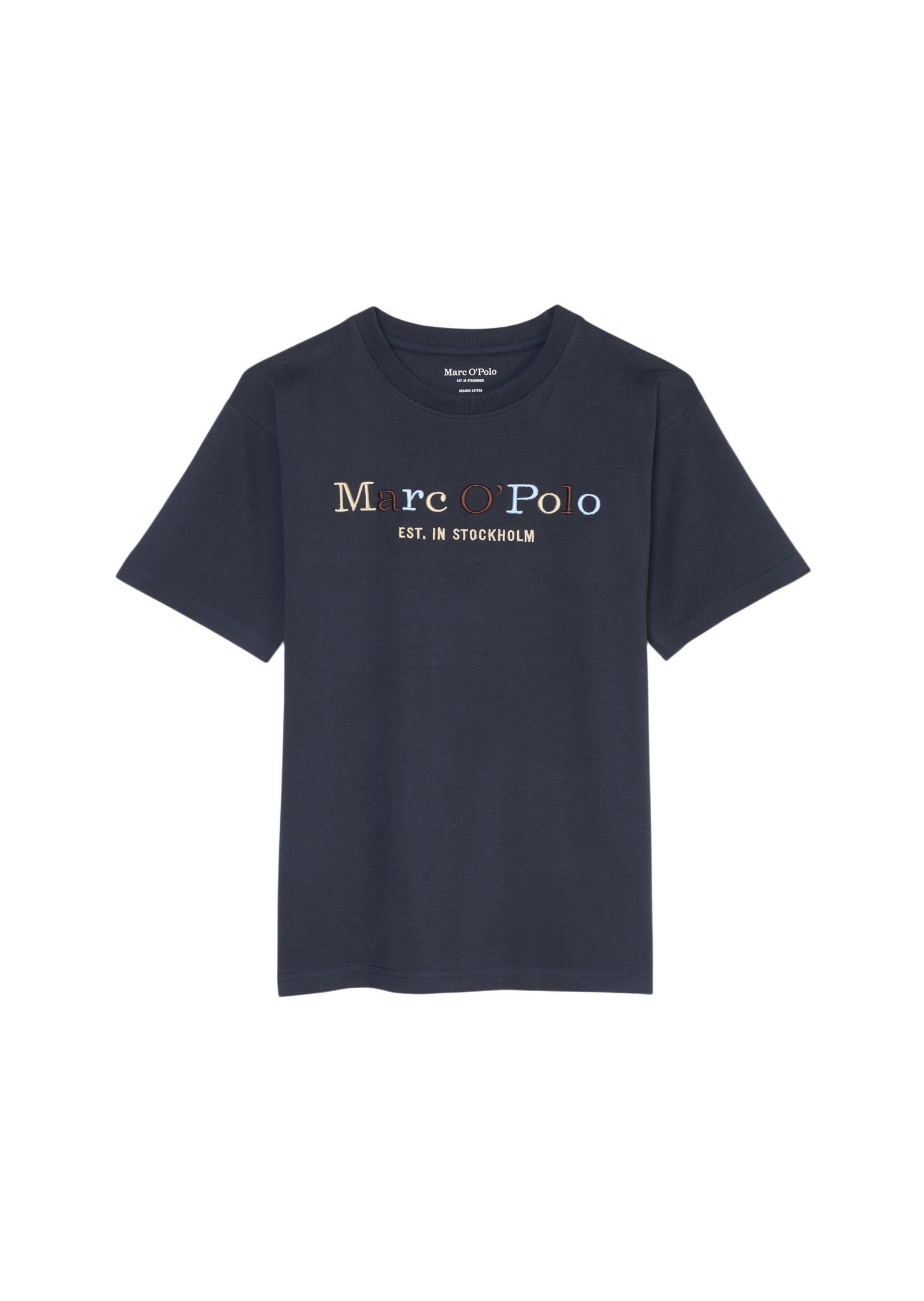 Marc O'Polo T-Shirt mit Logo-Stickerei auf der Brust blau