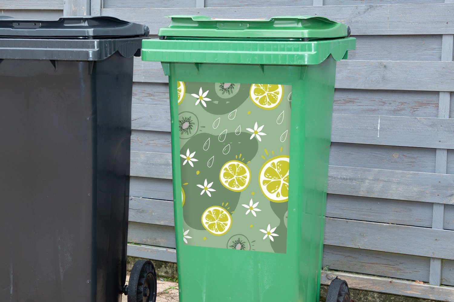 Blumen Mülleimer-aufkleber, - Wandsticker Container, St), MuchoWow (1 Sticker, - Mülltonne, Sommer Abfalbehälter Früchte - Tropfen