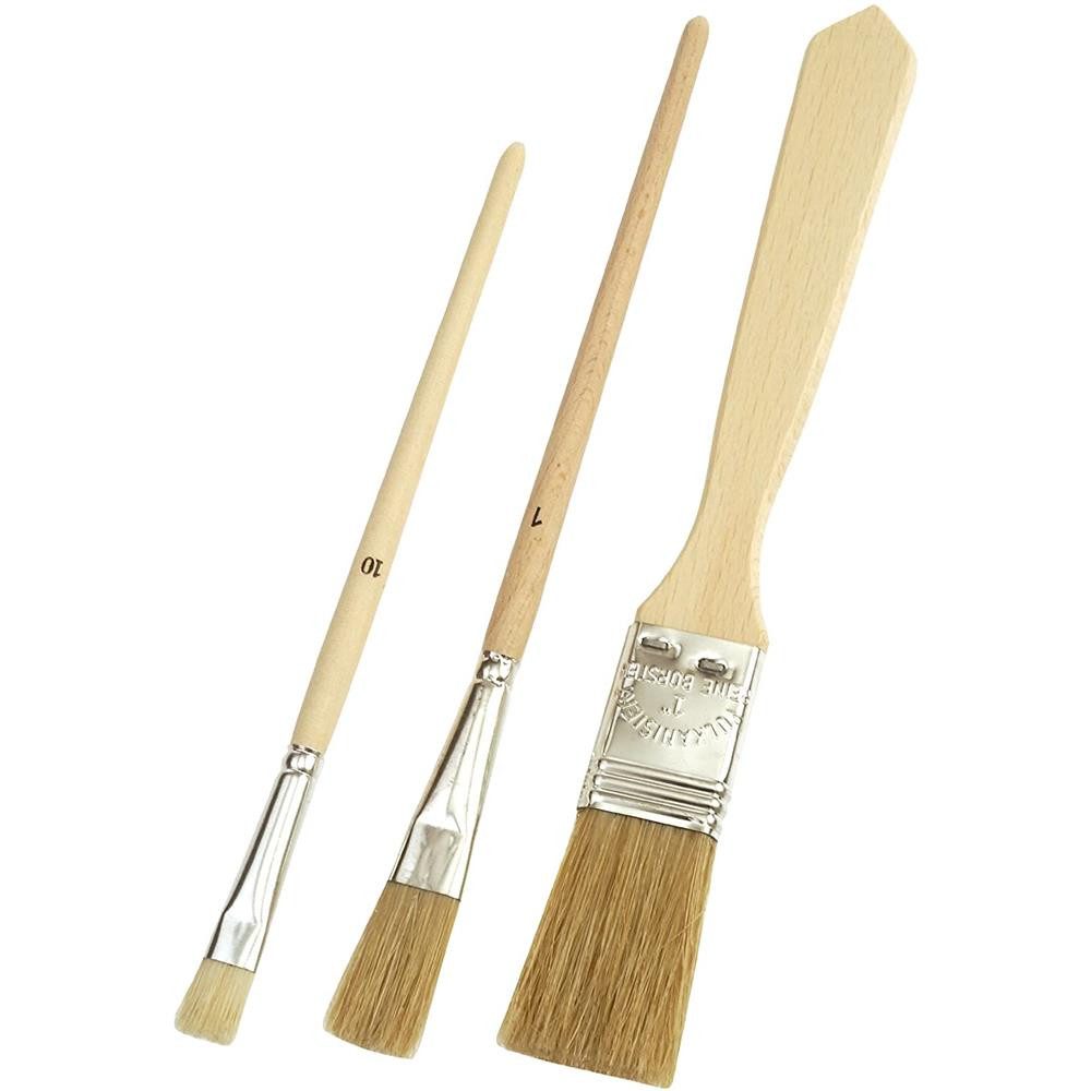 mako Flachpinsel Universalpinsel, 3er-Set, helle Chinaborsten, Emaillelackpinsel, Gussowpinsel