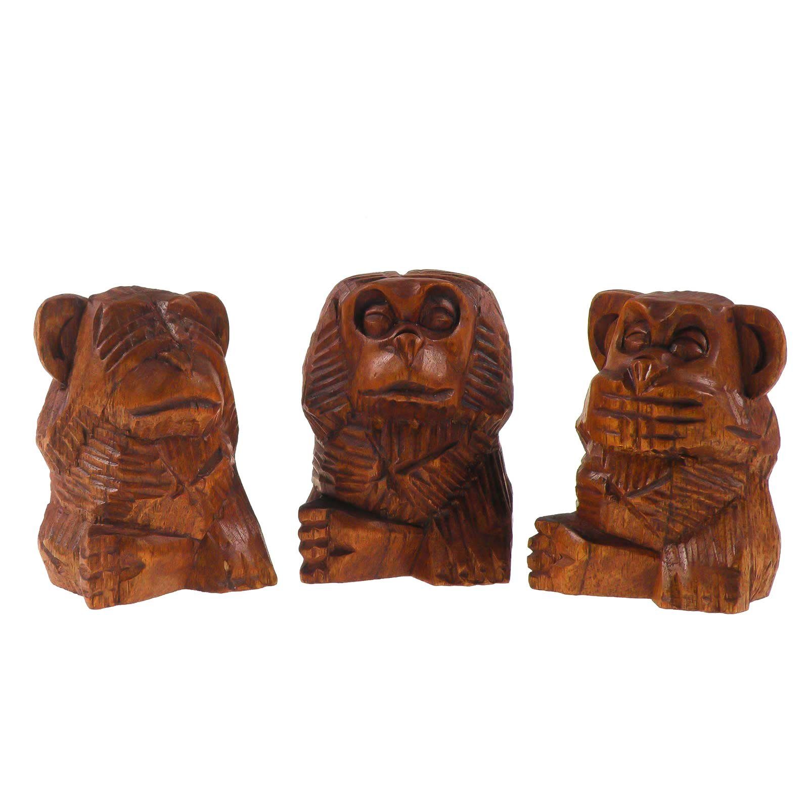 maDDma Tierfigur 3 Weise Affen, nichts hören, sehen, sagen, Soar-Holz, ca. 10 cm, rotbraun