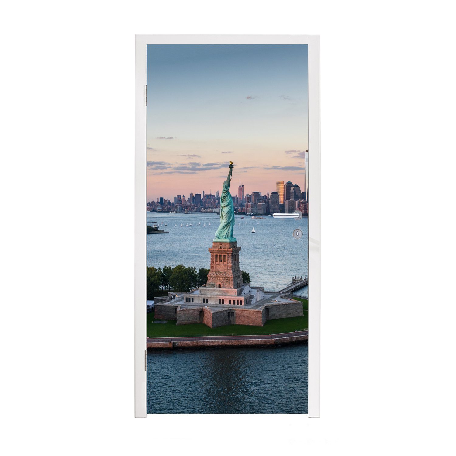 MuchoWow Türtapete New York - Freiheitsstatue - Skyline, Matt, bedruckt, (1 St), Fototapete für Tür, Türaufkleber, 75x205 cm