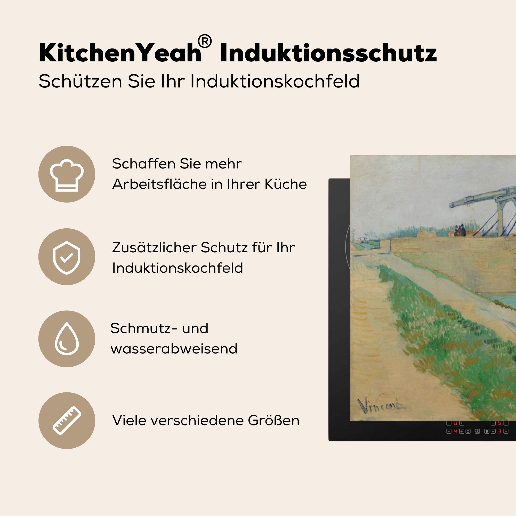 für 59x52 Vinyl, tlg), Gogh, Die Langlois cm, MuchoWow Herdblende-/Abdeckplatte - van (1 Ceranfeldabdeckung Vincent küche, Induktionsmatte Brücke die von