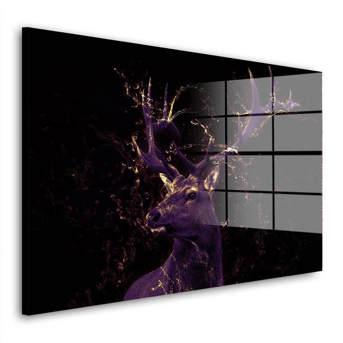 Acrylglasbild Hirsch abstrakt Gold Acrylglas Wandbild Bild Wanddeko Wohnzimmer XL