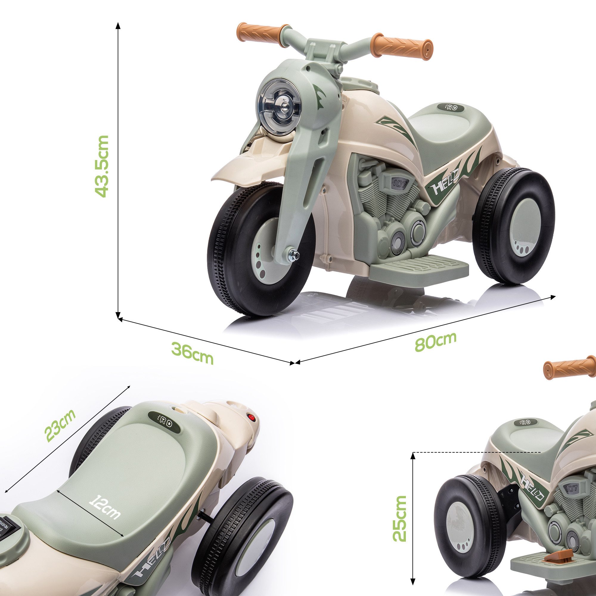AIYAPLAY Elektro-Kindermotorrad 6V Dreirad mit Seifenblasenmaschine, Musik, Elektro Motorrad, Belastbarkeit 30 kg, (1-tlg), 2,5-3 km,h, für 2-5 Jahre Kinder, max. 30 kg, Cremeweiß