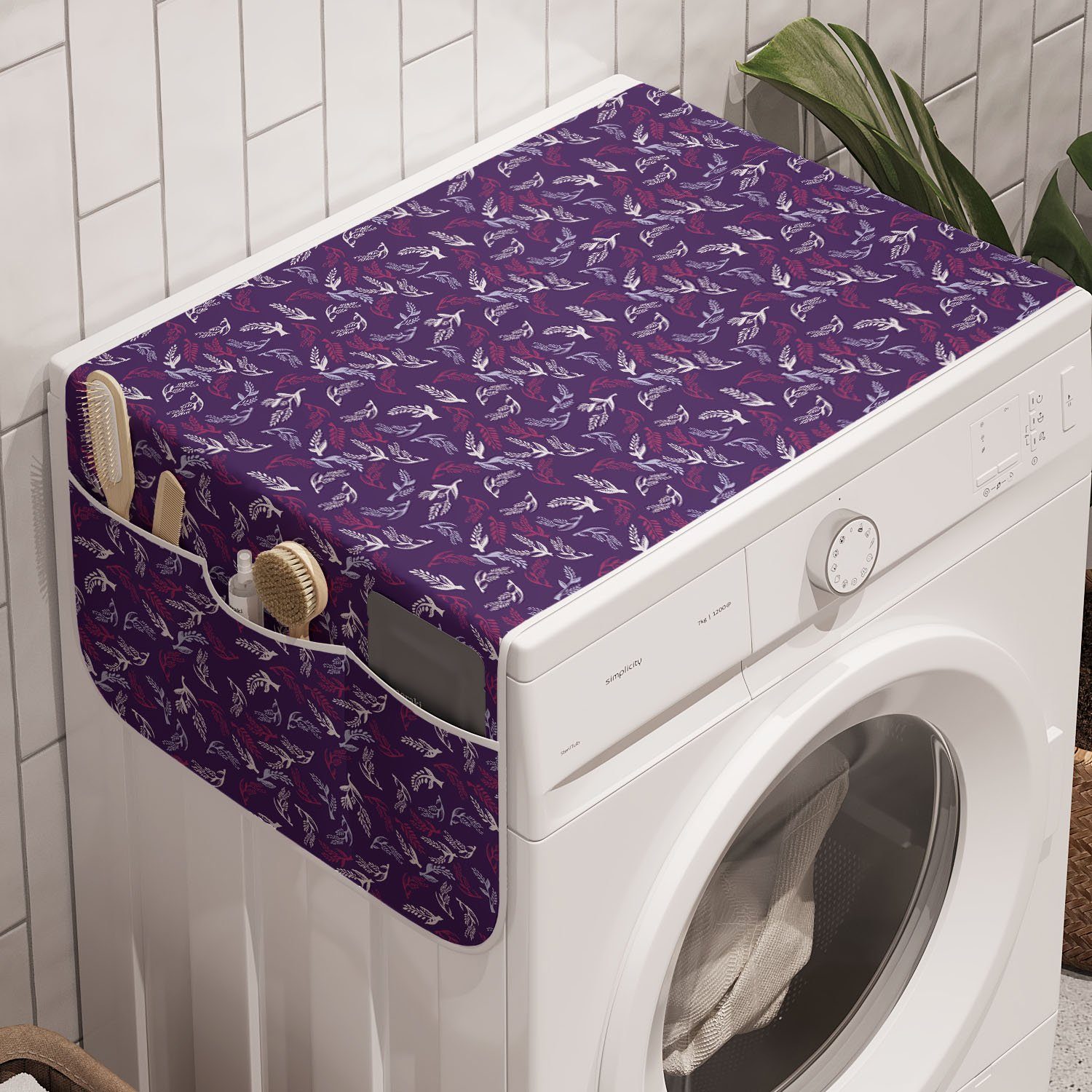 Waschmaschine Badorganizer Abakuhaus für Abstrakte Blumen-Blätter-Muster und Blatt Trockner, Anti-Rutsch-Stoffabdeckung