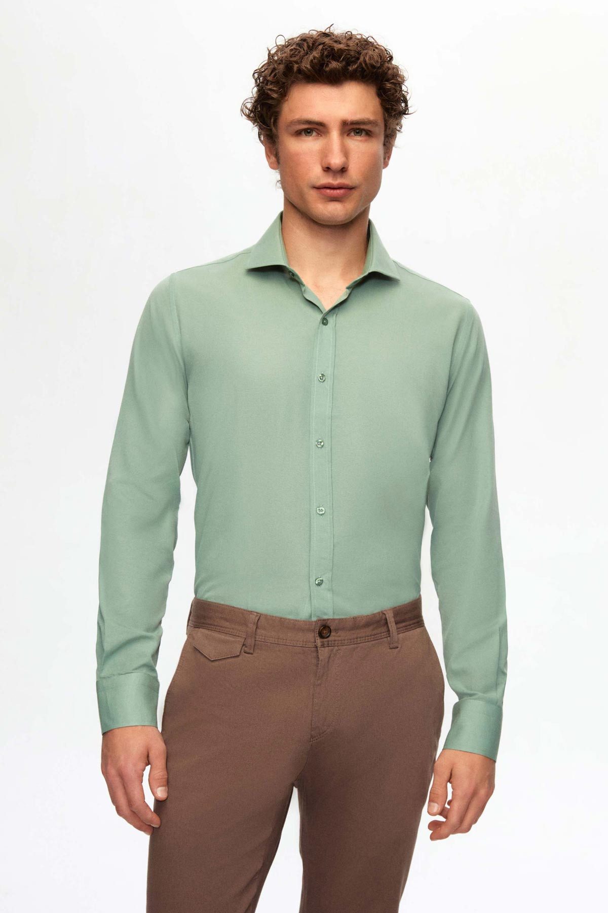 D'S DAMAT Frackhemd Ds Damat Slim Fit Braun/Italienischer Kragen Bügelleichtes 2-teiliges