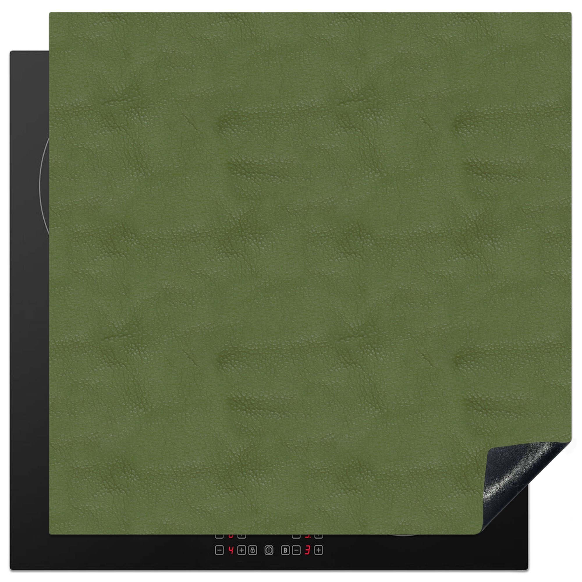 MuchoWow Herdblende-/Abdeckplatte Arbeitsplatte küche Vinyl, (1 Tiere, - Grün für cm, Ceranfeldabdeckung, Induktionsschutz tlg), - Leder 78x78 