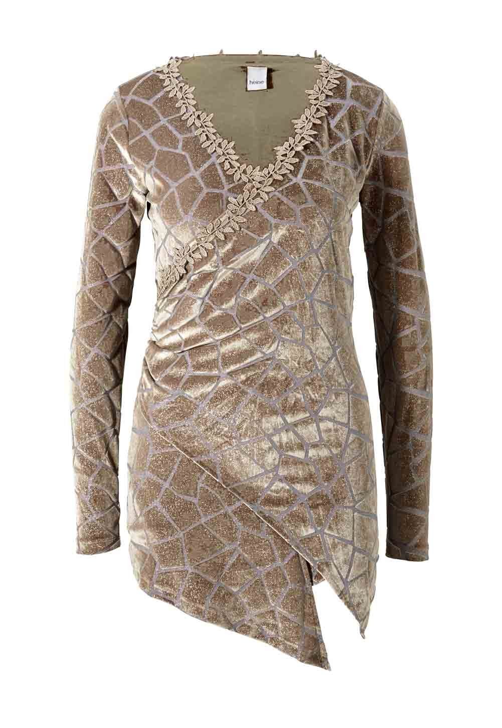 heine Spitzenshirt HEINE Damen Spitzen-Samt-Ausbrennershirt, taupe