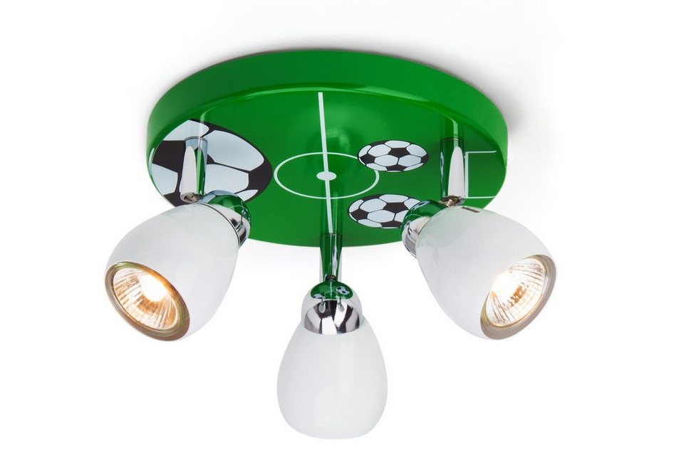 Brilliant LED Deckenstrahler SOCCER, LED wechselbar, Warmweiß, Spotrondell  weiß/grün-schwarz-weiß, 3 x GU10 max. 3W, 11cm Höhe