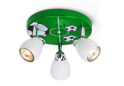 Brilliant LED Deckenstrahler SOCCER, LED wechselbar, Warmweiß, Spotrondell weiß/grün-schwarz-weiß, 3 x GU10 max. 3W, 11cm Höhe