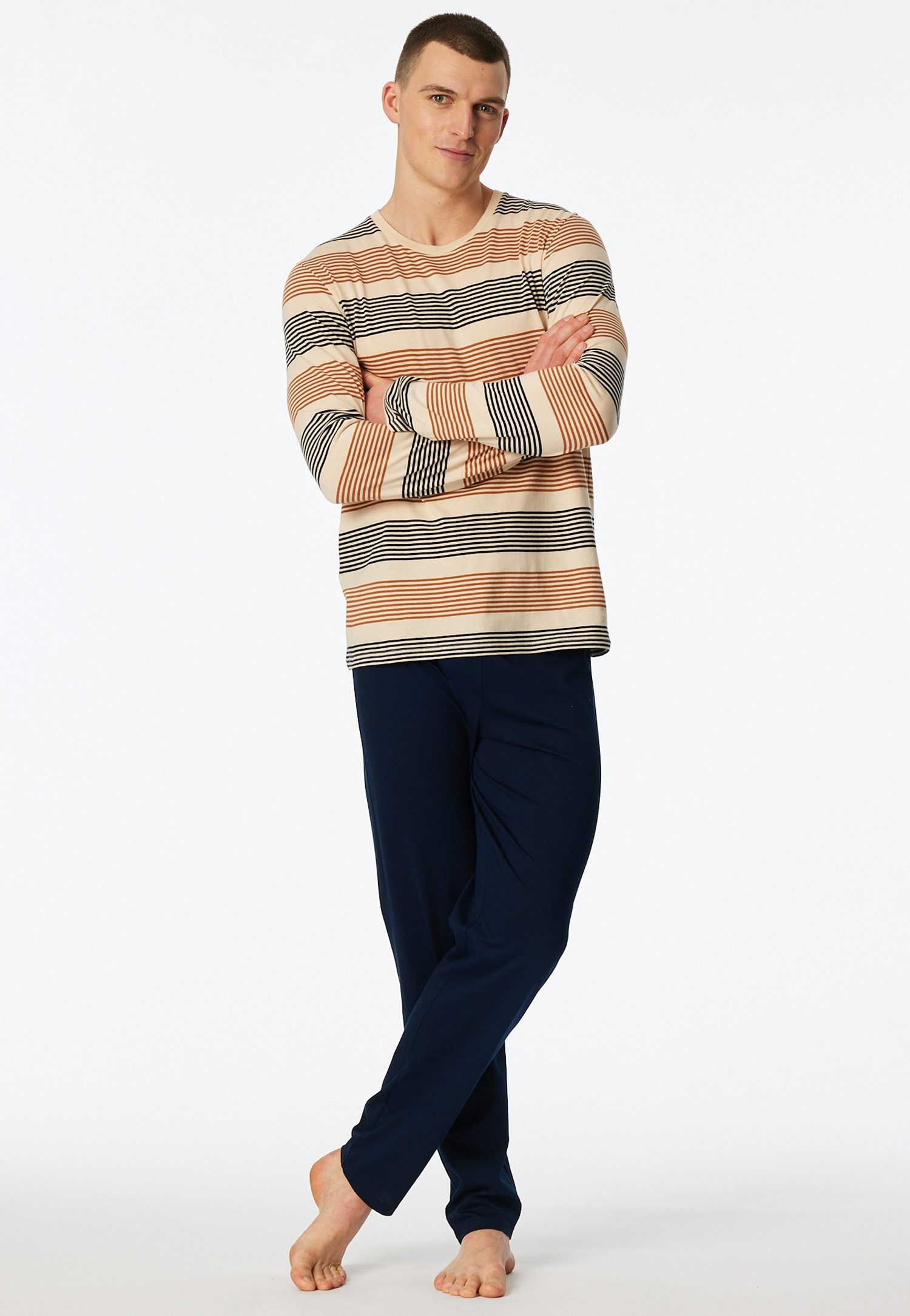 Schiesser Shorty Casual Nightwear (2 tlg) Rundhalsausschnitt und lange Ärmel, weiche Single-Jersey Qualität