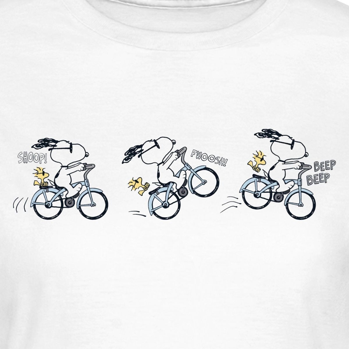 Spreadshirt T-Shirt Peanuts Snoopy Auf Fahrrad Frauen T-Shirt (1-tlg) Slim Fit, fällt klein aus