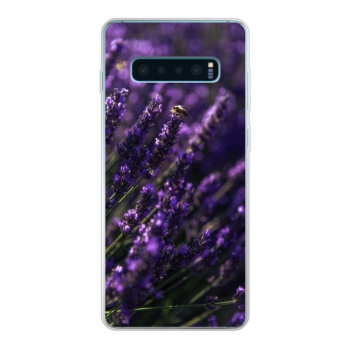 MuchoWow Handyhülle Nahaufnahme von Lavendel mit Biene Phone Case Handyhülle Samsung Galaxy S10+ Silikon Schutzhülle