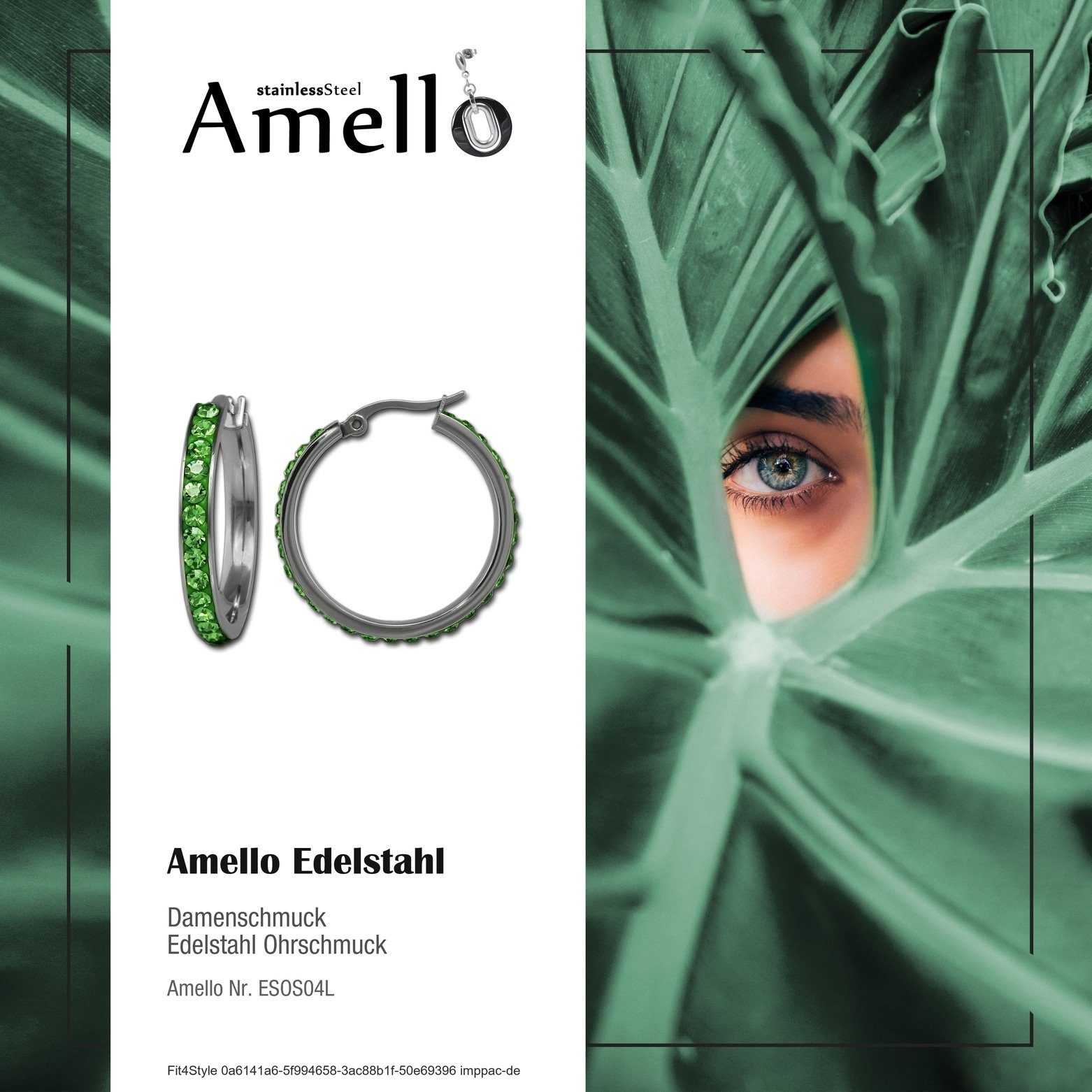 Amello Paar Edelstahl 30mm (Creolen), hellgrün Edelstahl Creolen aus Damen silberfarben, Creolen Ohrringe Amello (Stainless Creolen Steel)