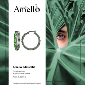 Amello Paar Creolen Amello Ohrringe Edelstahl Creolen 30mm (Creolen), Damen Creolen aus Edelstahl (Stainless Steel), silberfarben, hellgrün