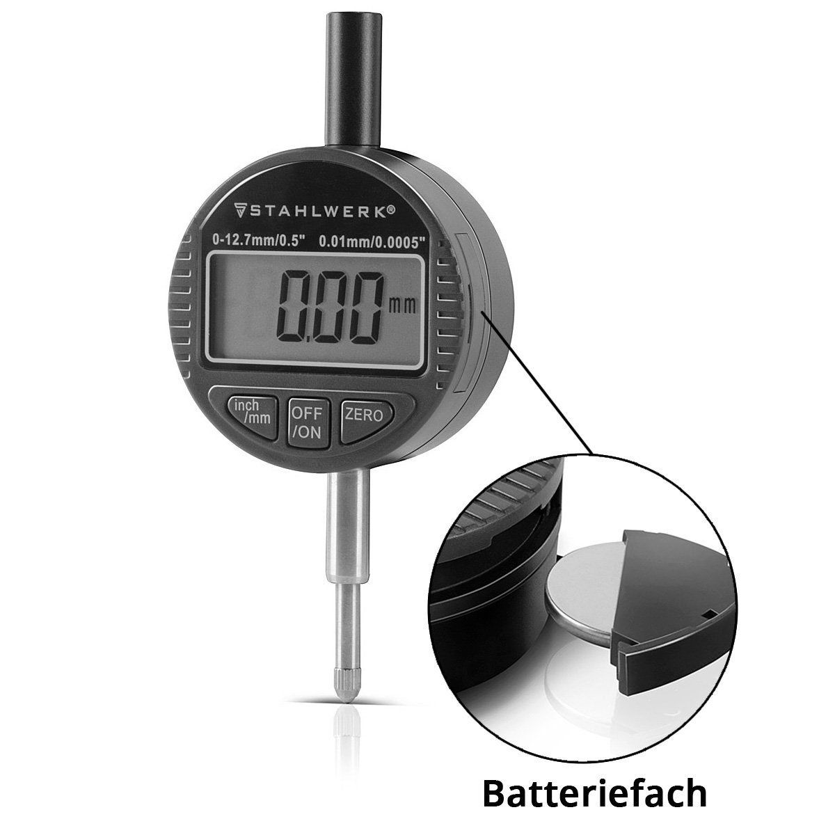 STAHLWERK Messschieber Digitale Messuhr mit 0-12,7 mm (0,5) Messbereich, max. 12,7 cm, 3-St.