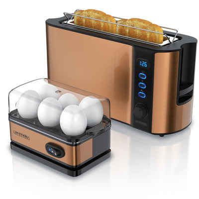 Arendo Frühstücks-Set (2-tlg), 2-Scheiben Langschlitz Toaster, 6er Eierkocher, Kupfer