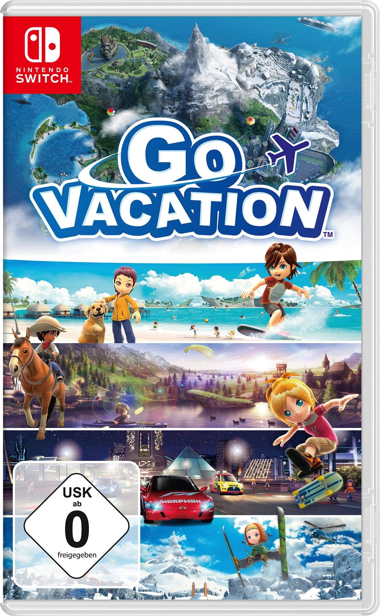 Go Vacation Nintendo Switch, Der Titel umfasst eine Vielzahl von Einzel-  und Multiplayer-Spielen.