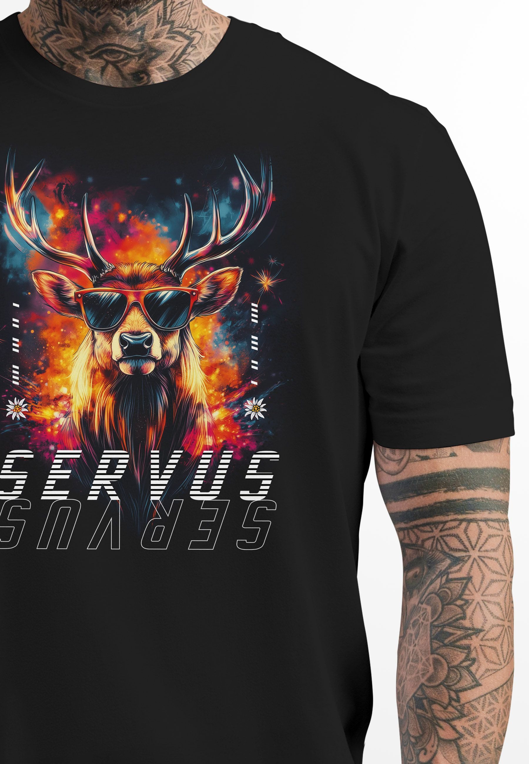 Neverless Print-Shirt Herren T-Shirt Servus Hirsch Trachtenshirt Modern Techno Style mit Print