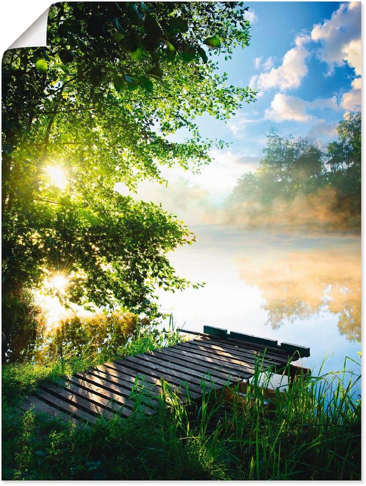 Artland Wandbild Angelsteg am Morgen, Gewässer (1 St), als Alubild,  Outdoorbild, Leinwandbild, Poster, Wandaufkleber