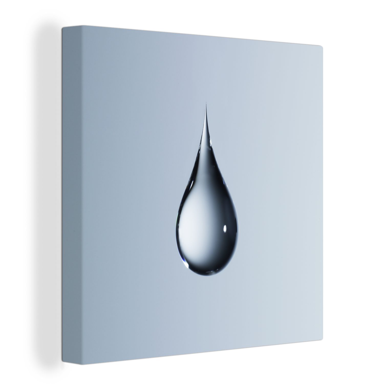 OneMillionCanvasses® Leinwandbild Klarer hellblauer Tropfen auf grauem Hintergrund, (1 St), Leinwand Bilder für Wohnzimmer Schlafzimmer