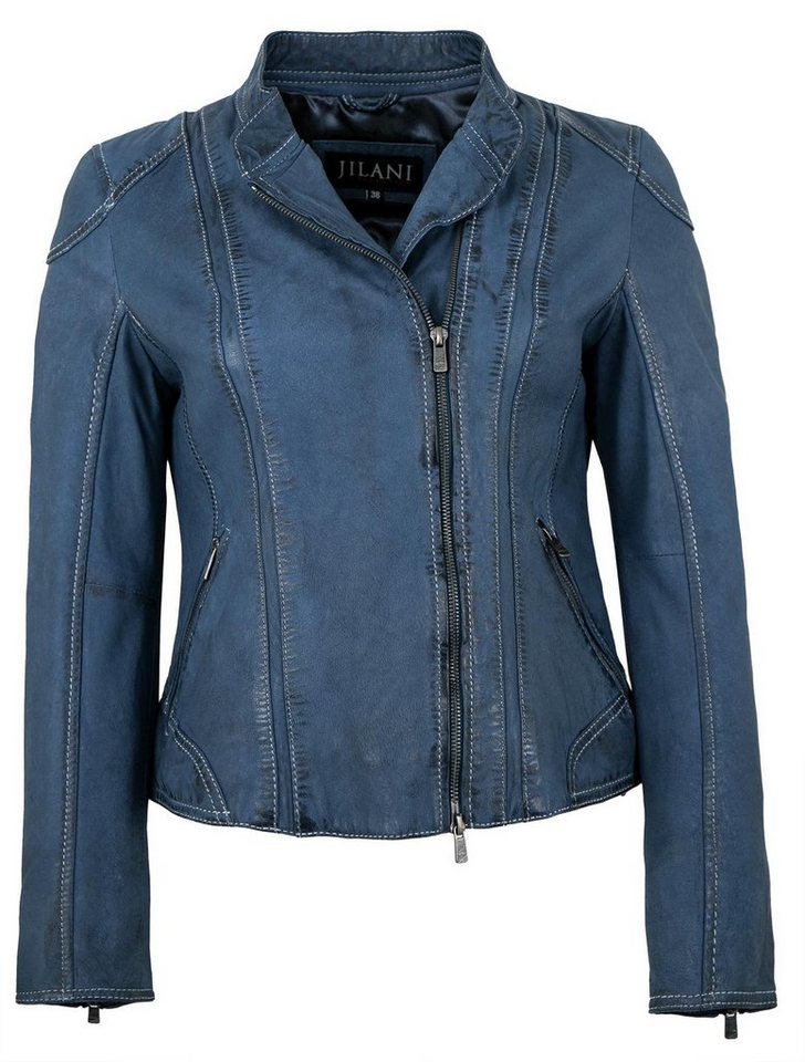 J. Gillie Lederjacke Adara Echtleder Damen Lederjacke Lammleder seeblau