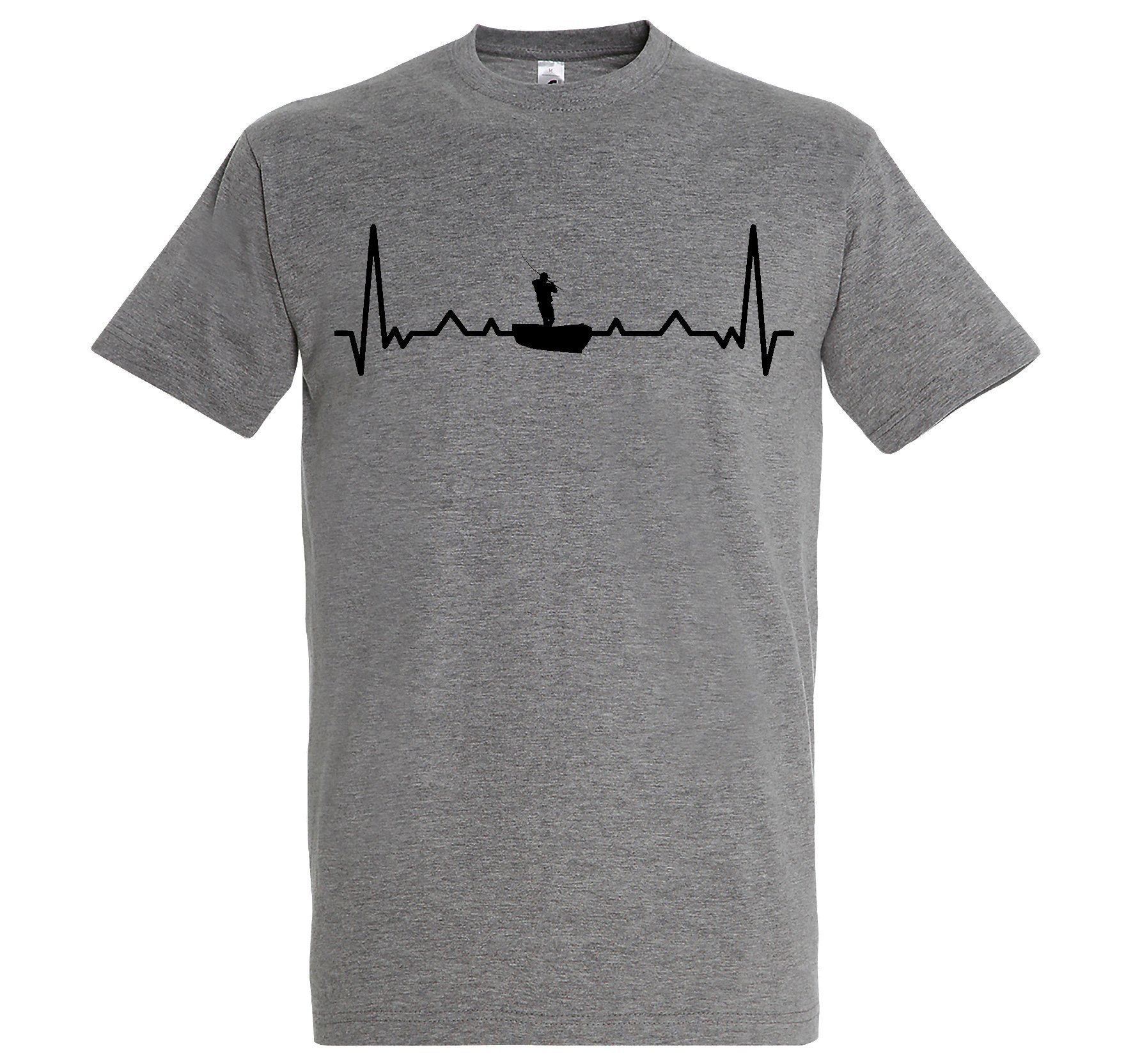 Youth Designz T-Shirt Heartbeat Grau lustigem Shirt Frontprint mit Angler Herren Angeln