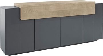 möbelando Sideboard Corona (BxHxT: 200x85,6x45 cm), in anthrazit matt/Oak mit 4 Türen und 3 Einlegeböden