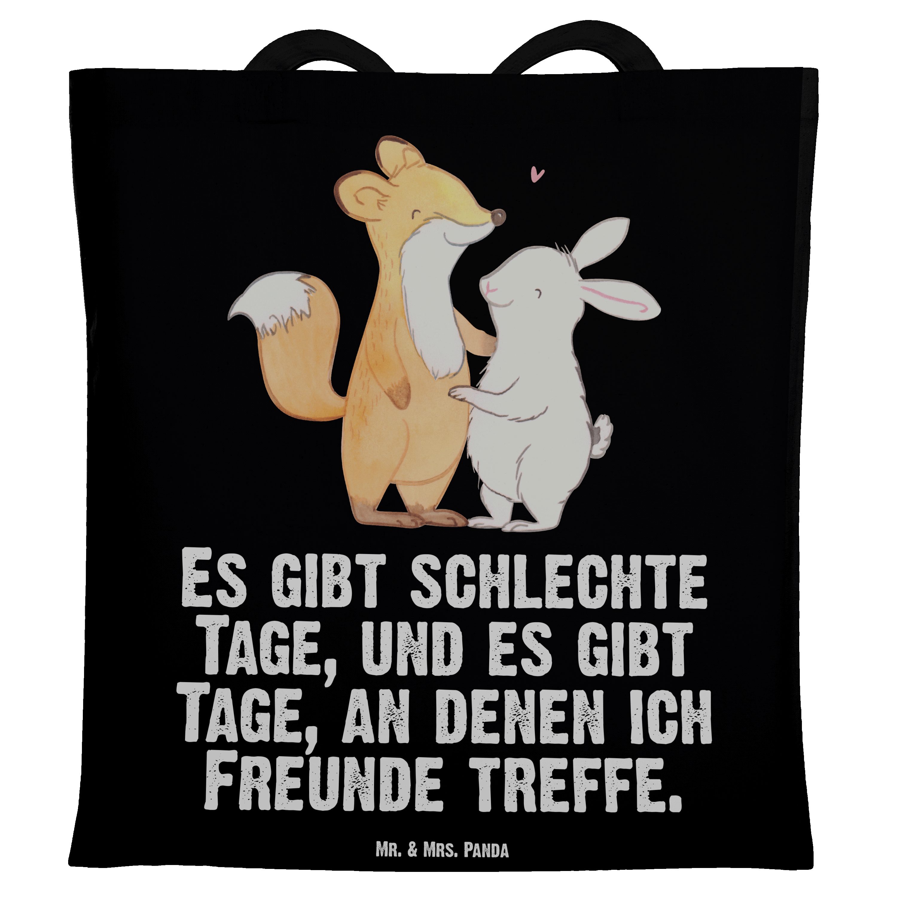 Mr. & Mrs. Panda Tragetasche Fuchs Hase Freunde treffen Tage - Schwarz - Geschenk, Jutebeutel, Beu (1-tlg)