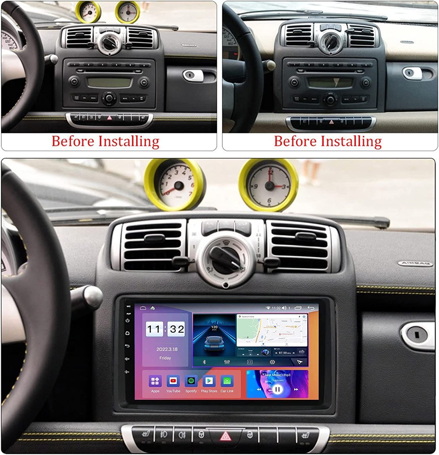GABITECH Mercedes Beenz Smart Fortwo 9 zoll android Autoradio GPS Carplay RDS Autoradio (FM / AM-Radio, RDS, DAB+ Optional, Kabellos Apple Carplay und Android Auto, Sprachsteuerung)