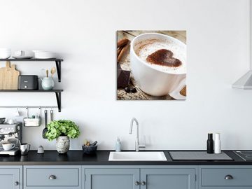 Pixxprint Glasbild Tasse Kaffee mit Schokolade, Tasse Kaffee mit Schokolade (1 St), Glasbild aus Echtglas, inkl. Aufhängungen und Abstandshalter