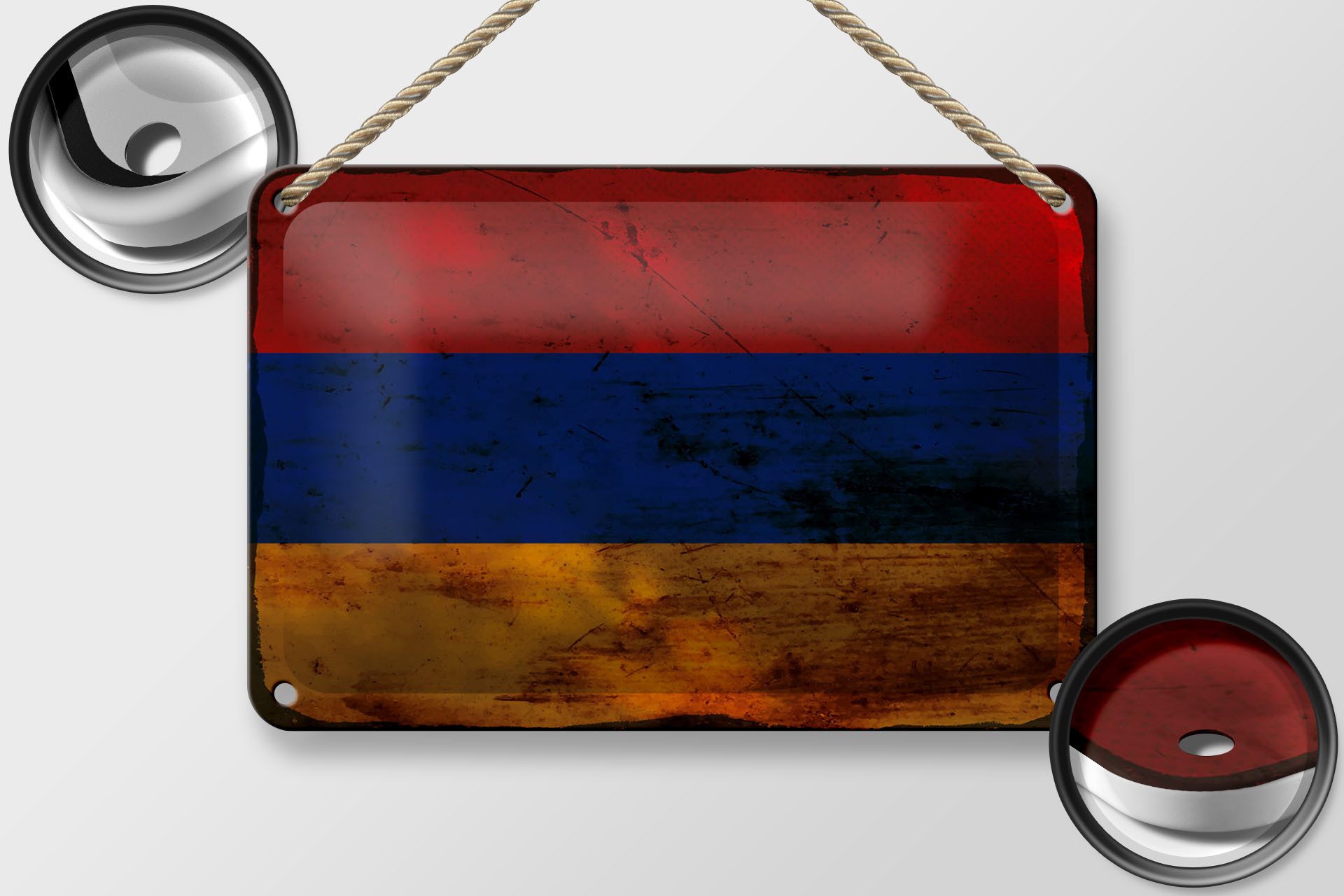 Femer GmbH Metallschild Flagge Armenien 18x12cm Flag of Armenia Rost, (1 St), gewölbte Oberfläche, abgerundete Ecken, umgeschlagene Kanten