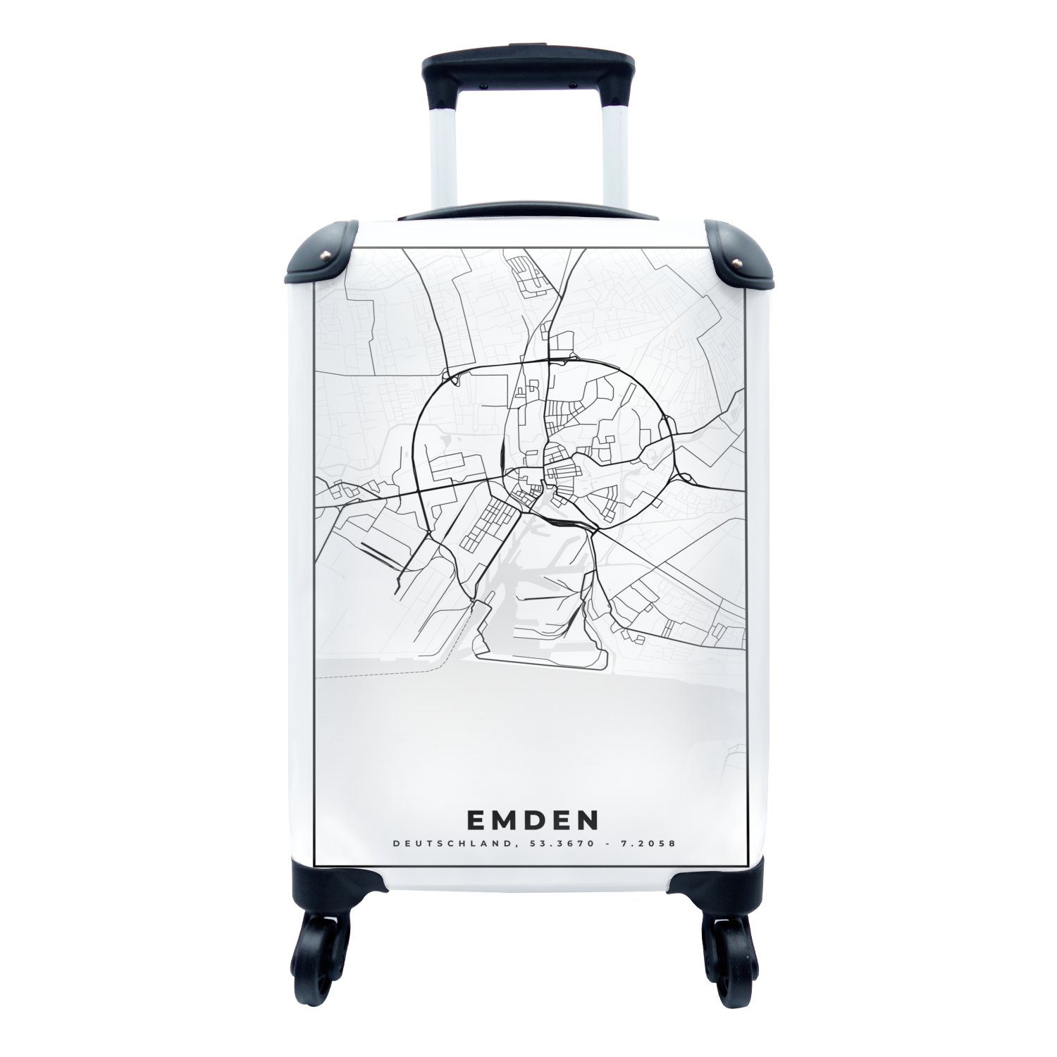 Rollen, - Ferien, - Trolley, Stadtplan, Karte mit Emden 4 Handgepäck Reisetasche für rollen, Reisekoffer MuchoWow Handgepäckkoffer