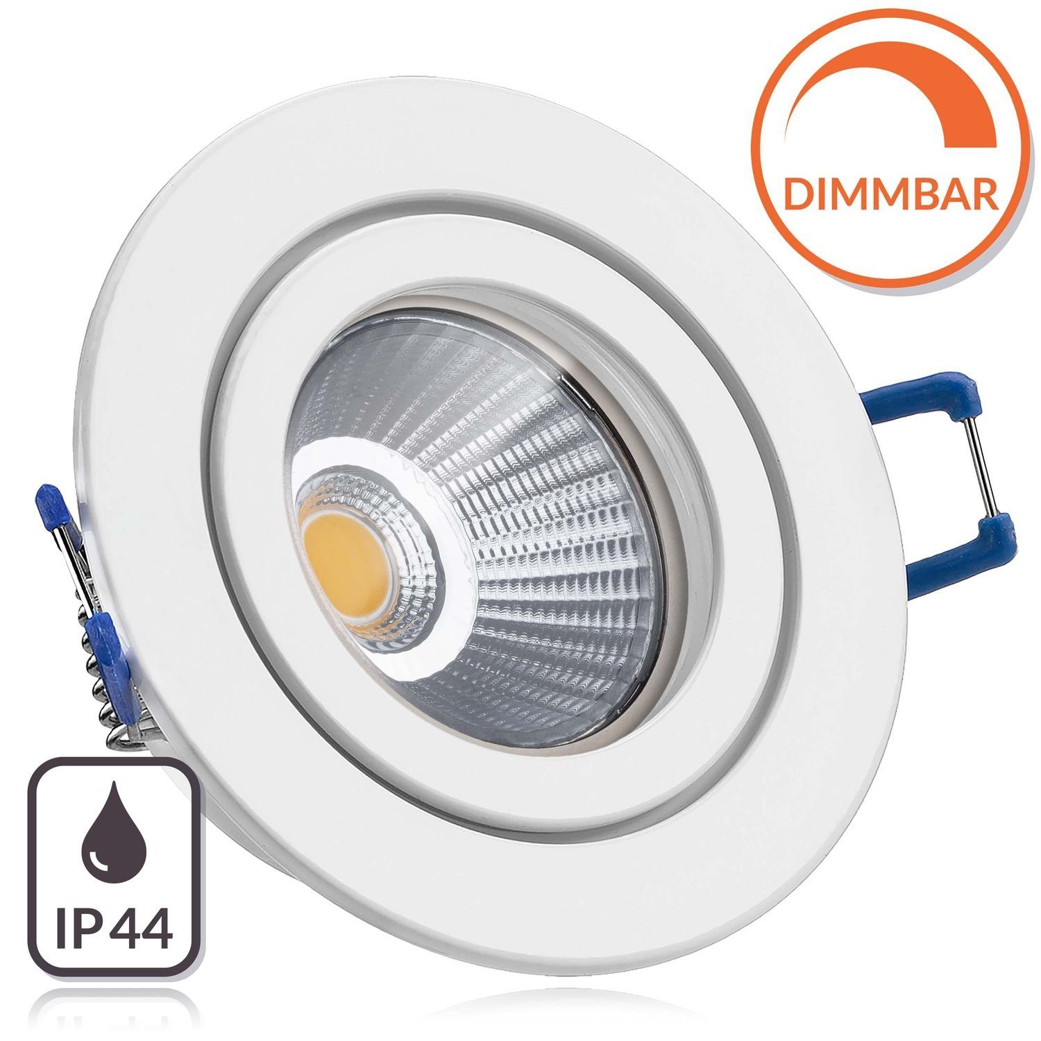 LEDANDO LED Einbaustrahler IP44 LED Einbaustrahler Set extra flach in weiß mit 6,5W Leuchtmittel