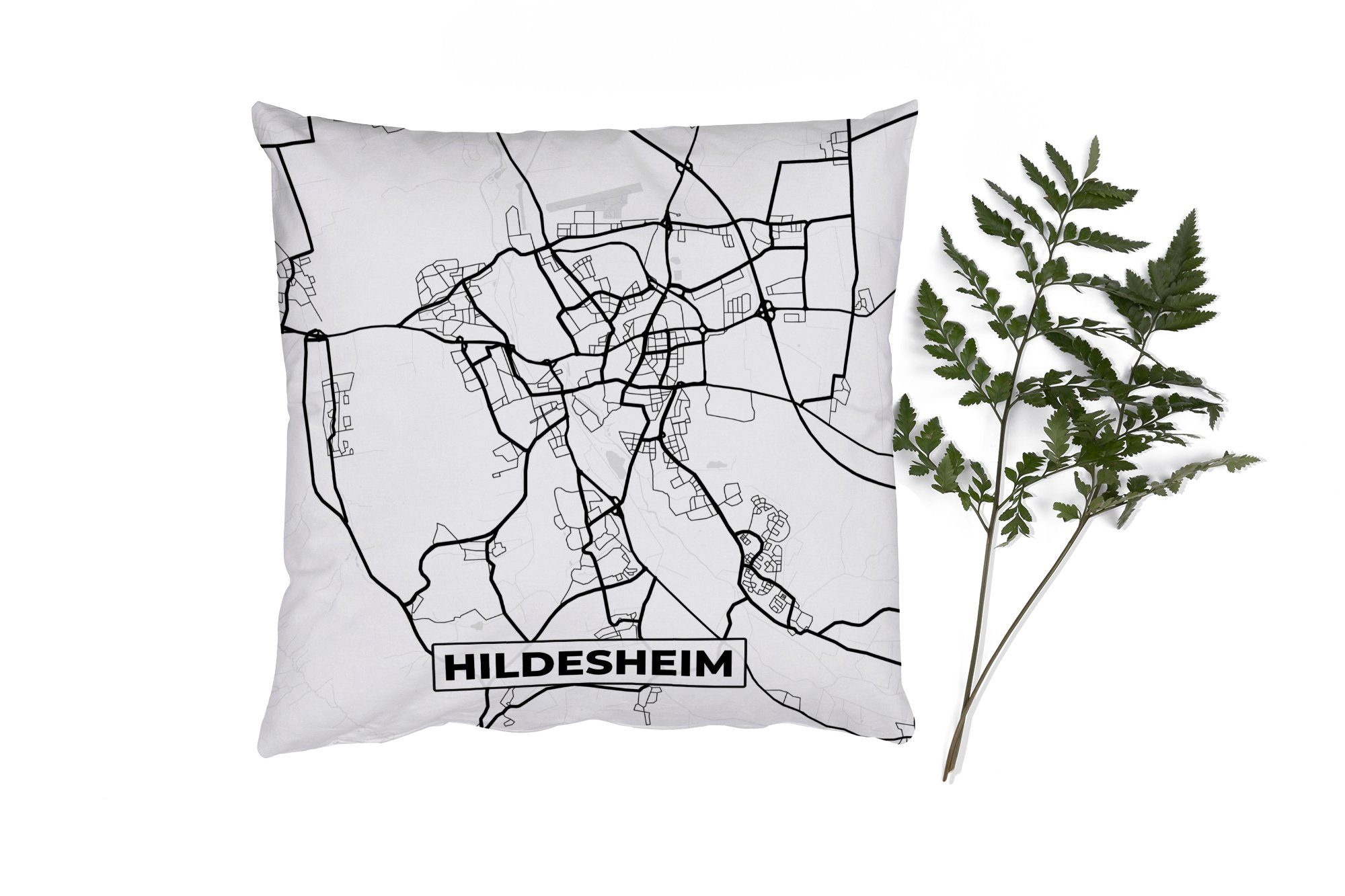 MuchoWow Dekokissen Hildesheim - Stadtplan - Karte, Zierkissen mit Füllung für Wohzimmer, Schlafzimmer, Deko, Sofakissen