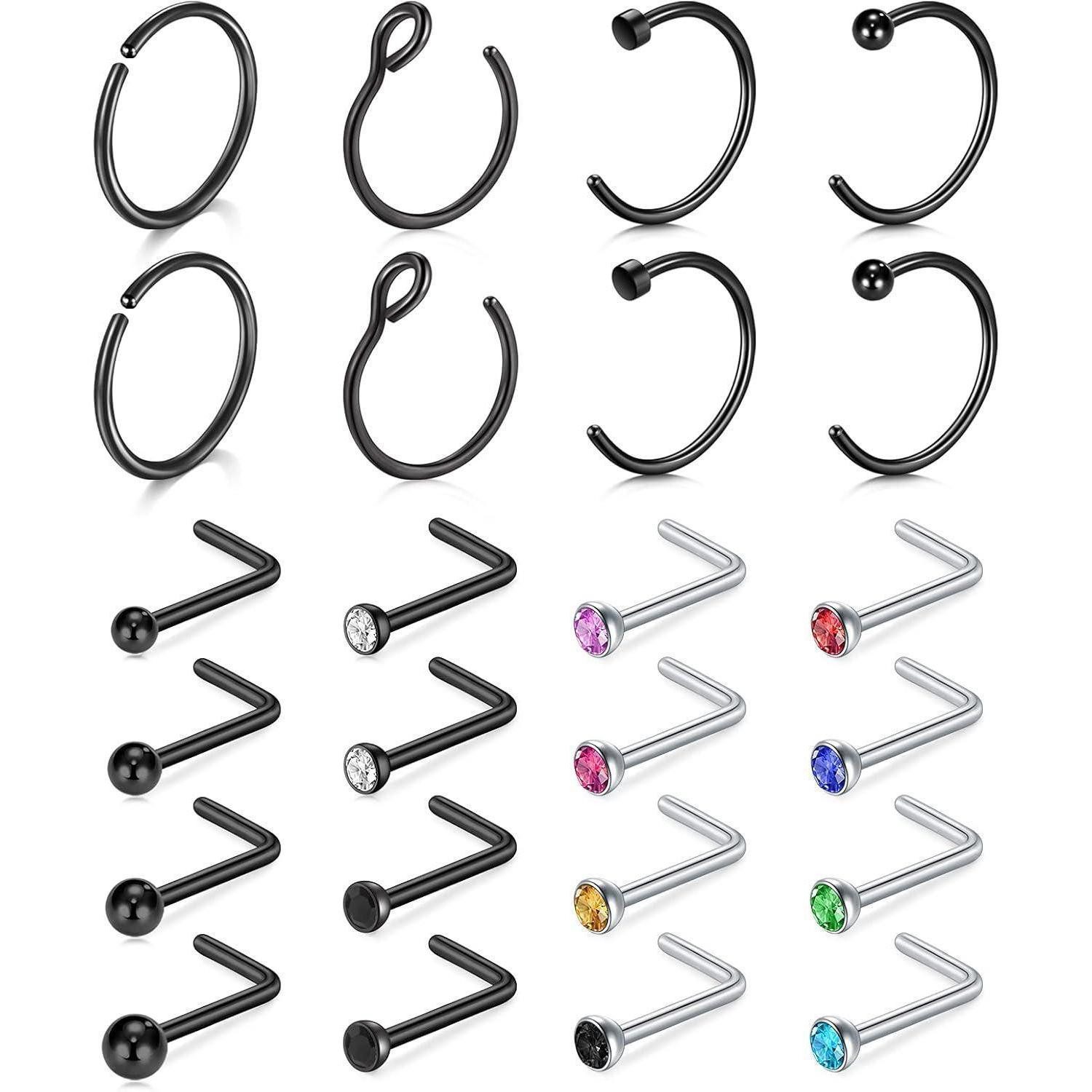 Nasenpiercing-Set Nasenringe 24 Stück Chirurgenstahl 18g L-Form Ohrstecker Schmuck