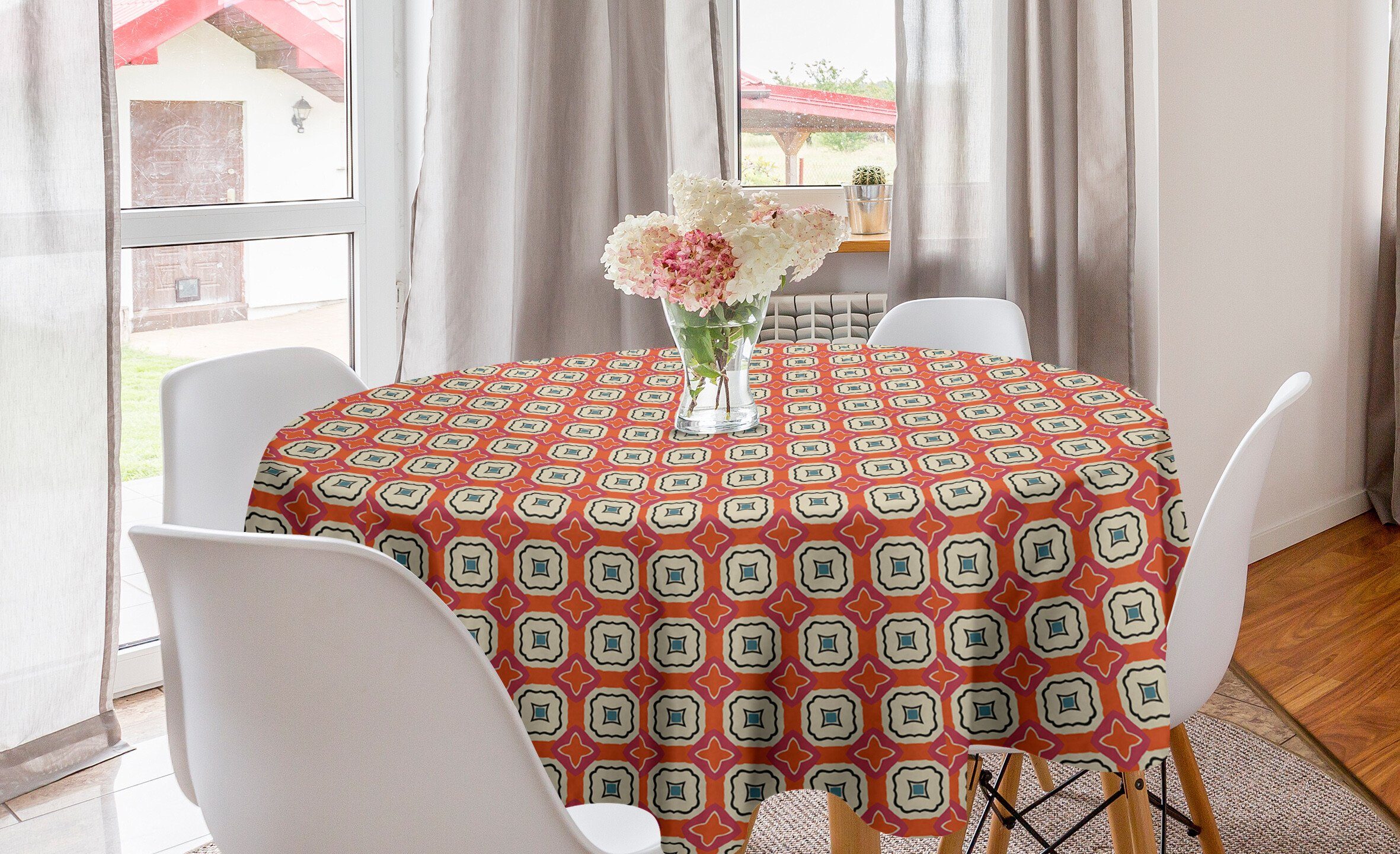 Abakuhaus Tischdecke Kreis Tischdecke Abdeckung für Esszimmer Küche Dekoration, Abstrakt Mosaik-Fliesen Retro-Stil