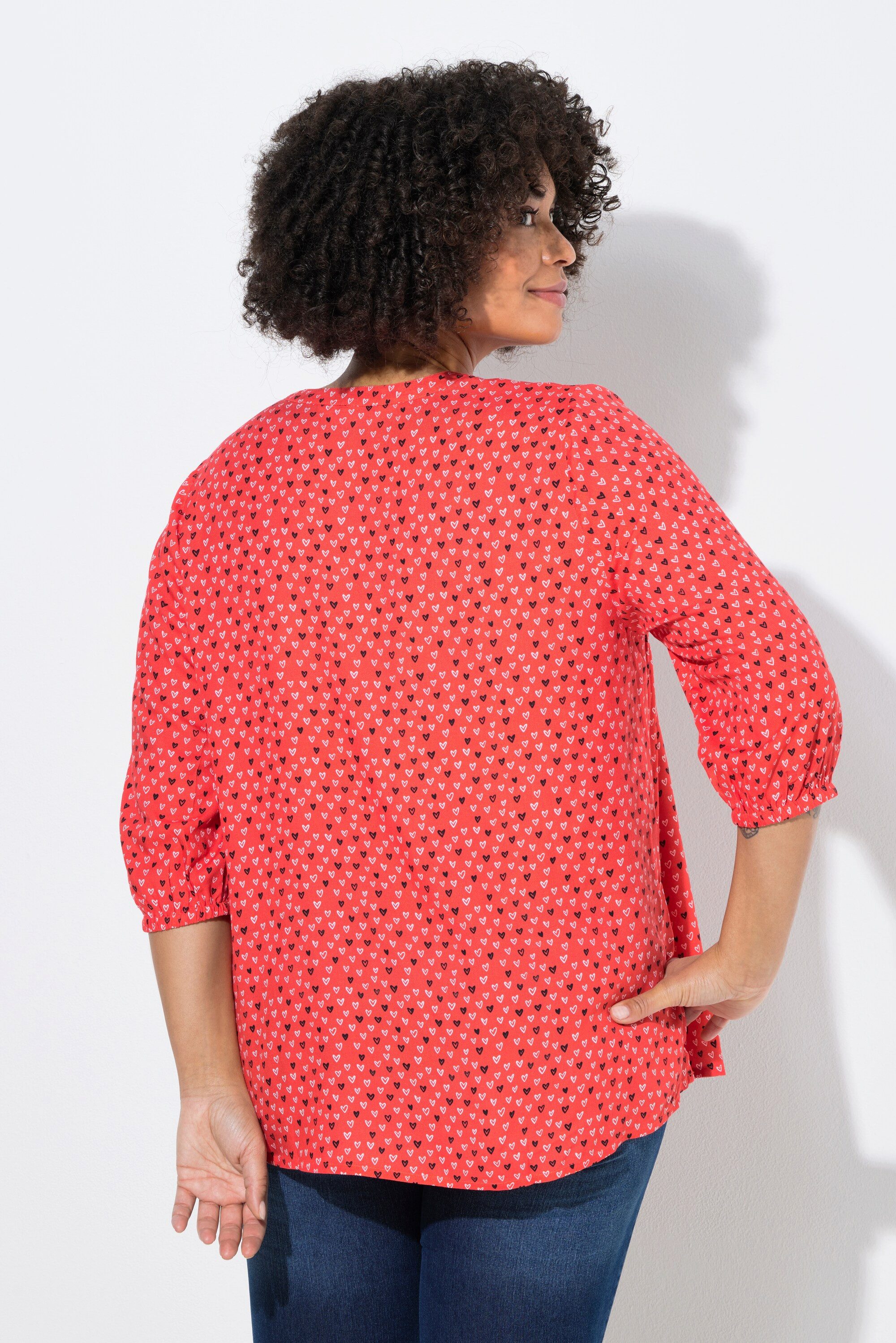 Angel of Style Longbluse Bluse A-Linie Viskose Herz-Muster 3/4-Ärmel – Bild 3 von 3