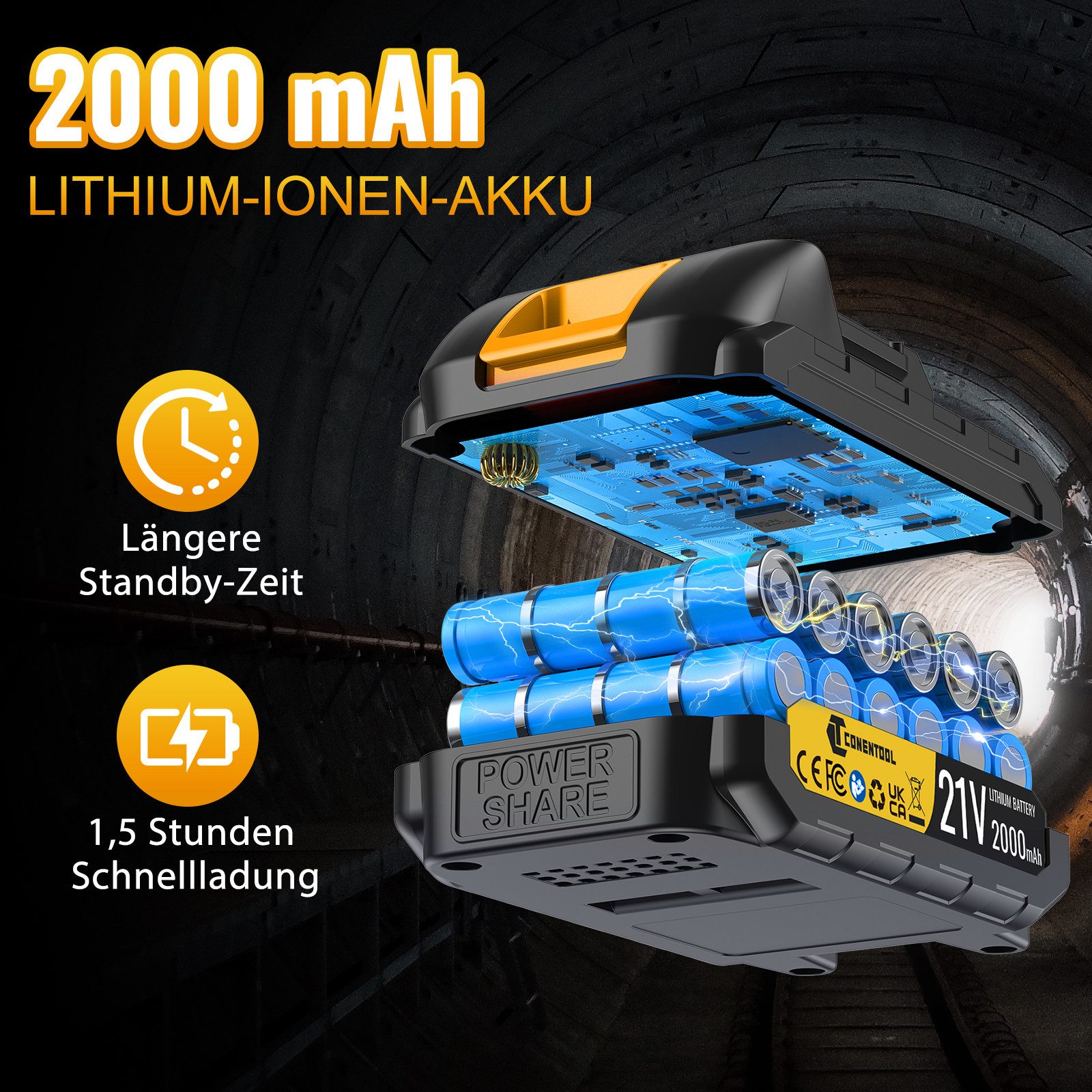 CONENTOOL Akku-Schraubendreher 3-in-1 Akkuschrauber Set, 21V Akkubohrer, 1850 U/min, 35 Nm, (24-tlg), mit 2×2000mAh Akkus, Akku Werkzeug: Leicht & Stark – Bild 4 von 5