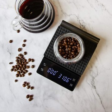 OKWISH Küchenwaage Digitalwaage Digital Kaffeewaage Küchenwaagen Lebensmittelwaage 3 KG, (Kaffee Waage mit Großer Gummi Wiegefläche LCD-Display und 3x Batterien, Espressowaage, mit Timer Tara-Funktion hohe Präzision auf bis zu 0,1 g), für Briefwaage Küchen Cafés Kaffee usw