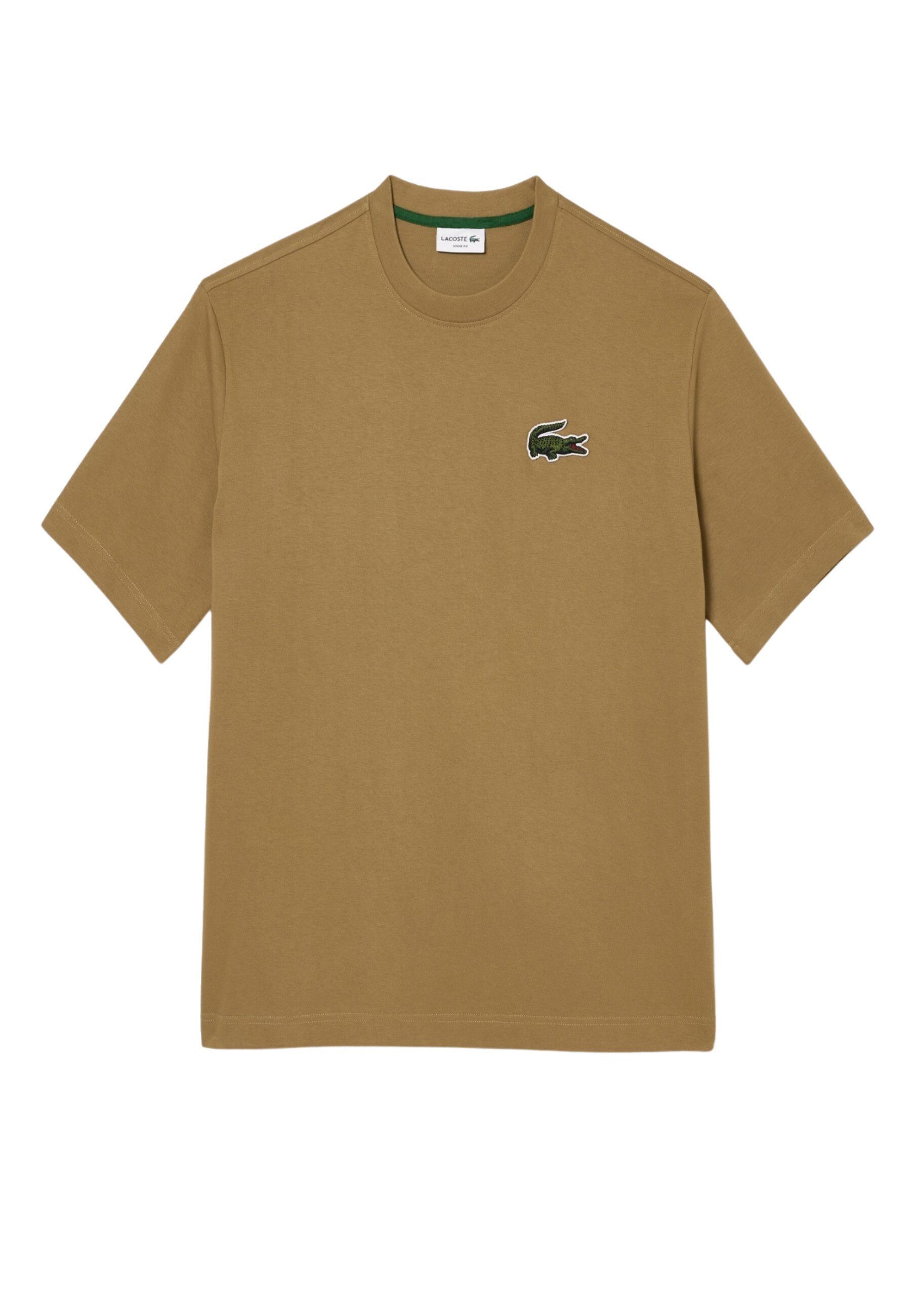 Lacoste T-Shirt Shirt mit (1-tlg) Krokodil-Applikation T-Shirt Unisex (22) aus camel