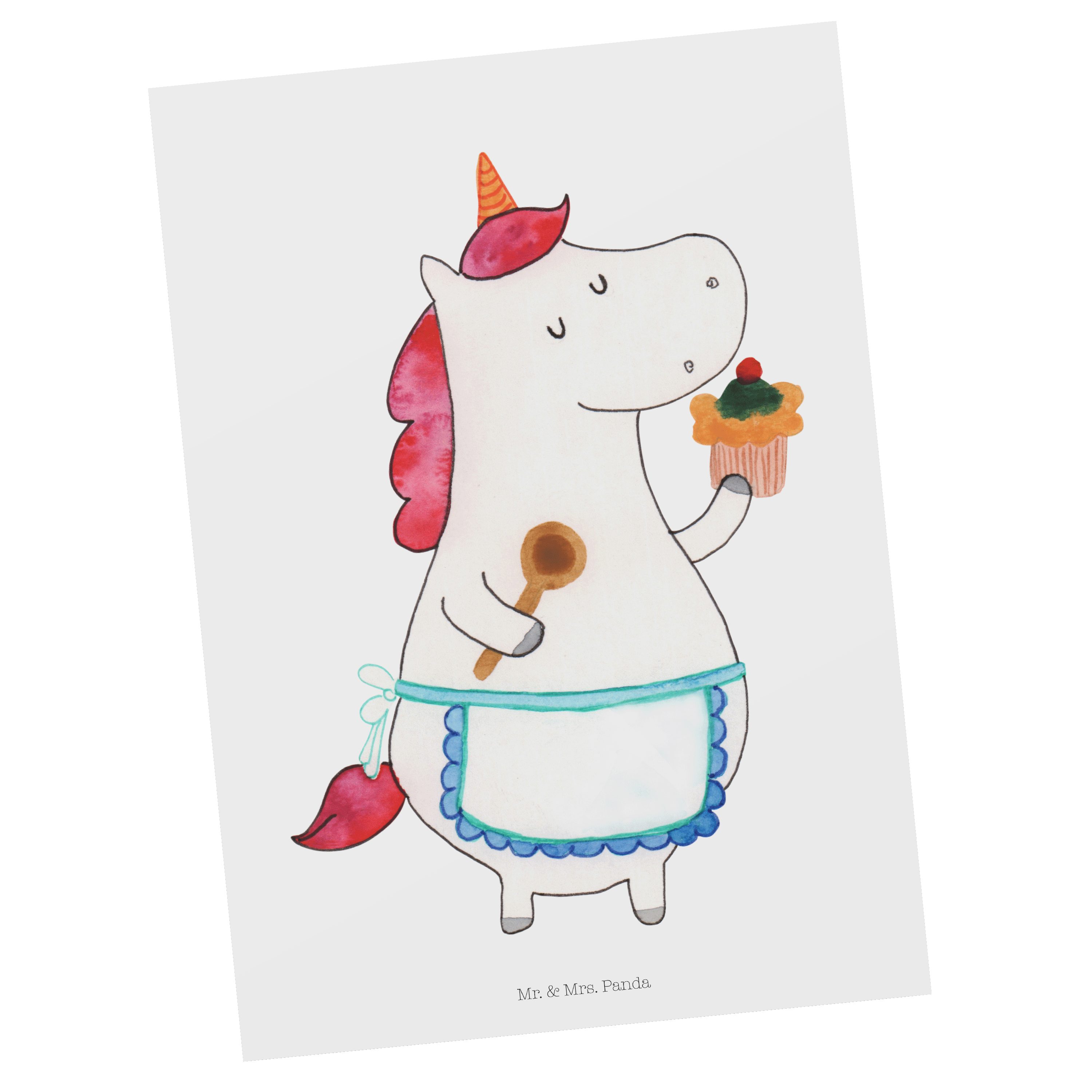 Mr. & Mrs. Panda Postkarte Einhorn Küchenfee - Weiß - Geschenk, Einladung, Einhörner, Bäckerin