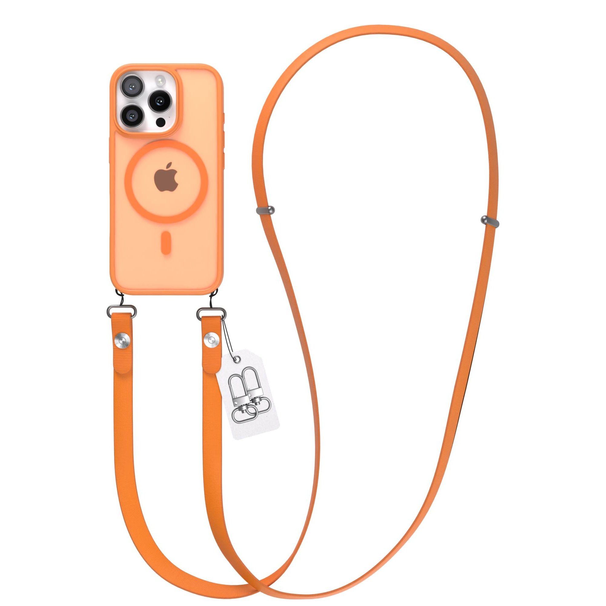 EAZY CASE Handykette Outdoor Case MagSafe Handyband für Apple iPhone 16 Pro 6,3 Zoll, Outdoor Case mit MagSafe, Magnetkette und starkem Schutz in Orange