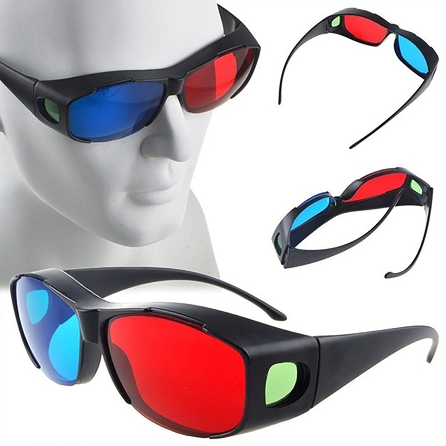 TPFNet 3D-Brille Anaglyphenbrille Rot/Cyan 3D Brille zum Ansehen von Filmen, 3D Kino Brille - Material: Kunststoff - Farbe: Schwarz - 5 Stück