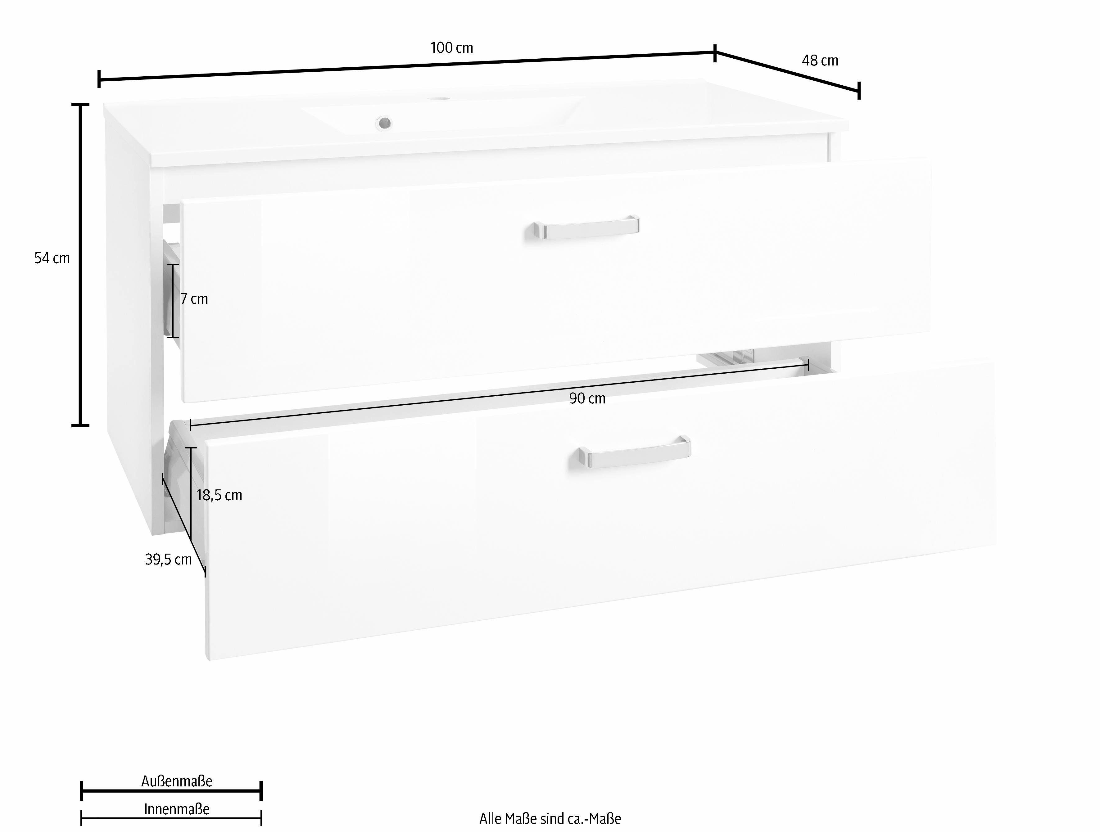 HELD MÖBEL Waschbeckenunterschrank Ravenna Waschbecken, weiß inkl. | Breite cm, weiß/weiß Soft-Close Waschtisch Badmöbel 100