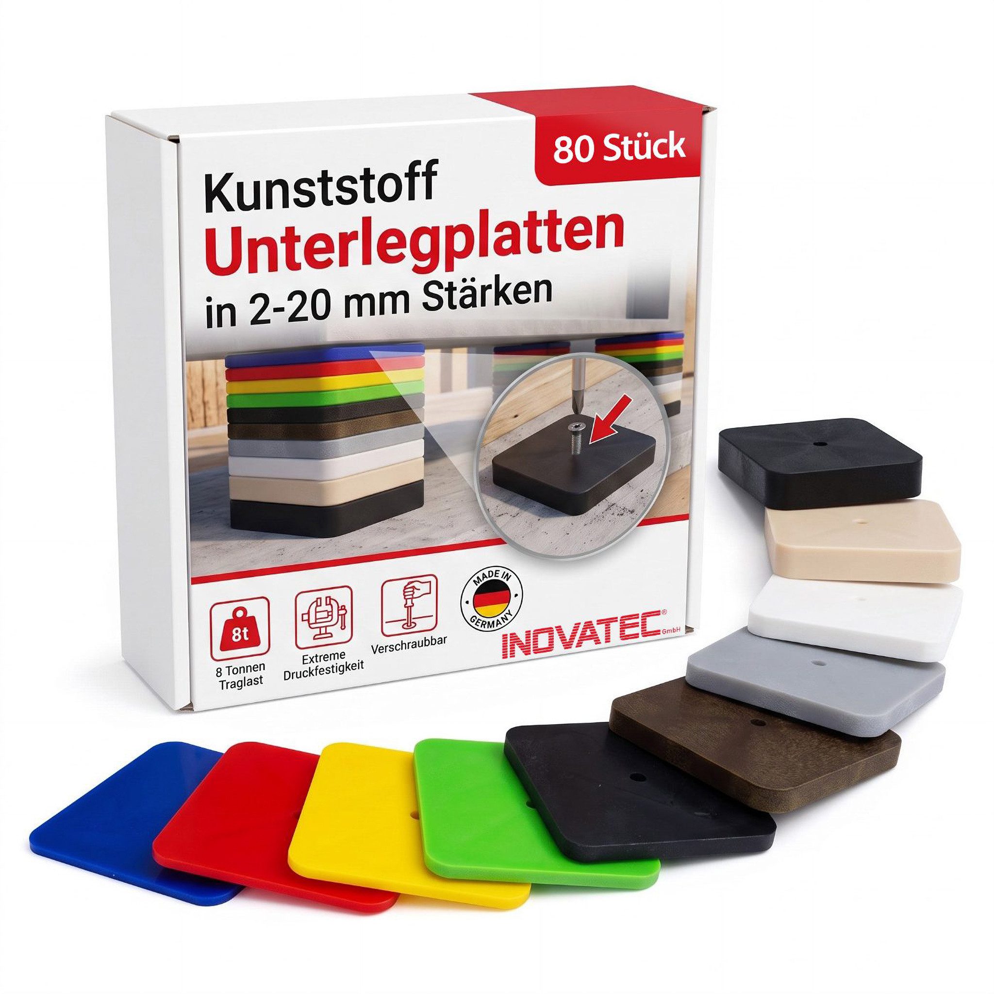 Inovatec Unterlegplatte Kunststoff Unterlegplatten 70 x 70, 80-St.