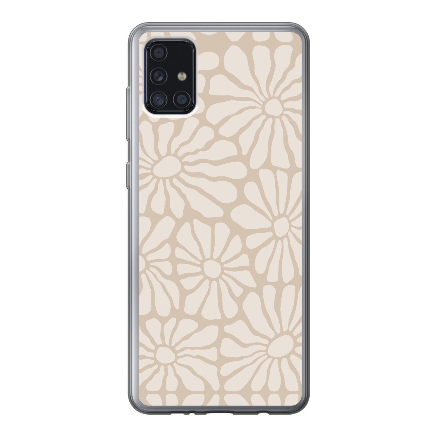 MuchoWow Handyhülle für Samsung Galaxy A52 5G Floral - Druck - Beige - Braun - Minimalisti, Smartphone-Bumper, Print, Handy Schutzhülle Dünn