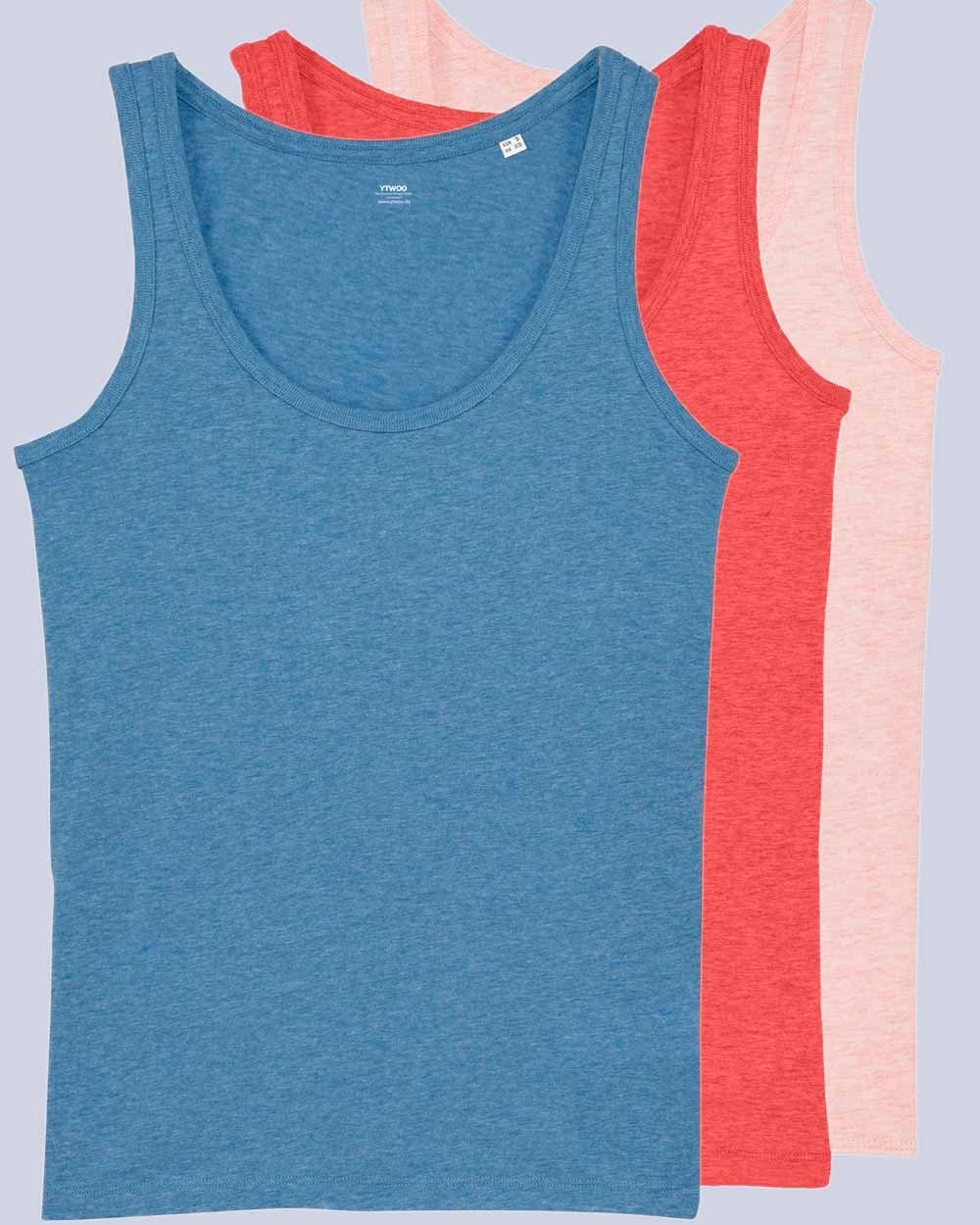 YTWOO Tanktop 3er Pack Tops, Damen, meliert, Bio Baumwolle, Farbkombinationen (Spar-Set, 3er Pack Spar-Set)